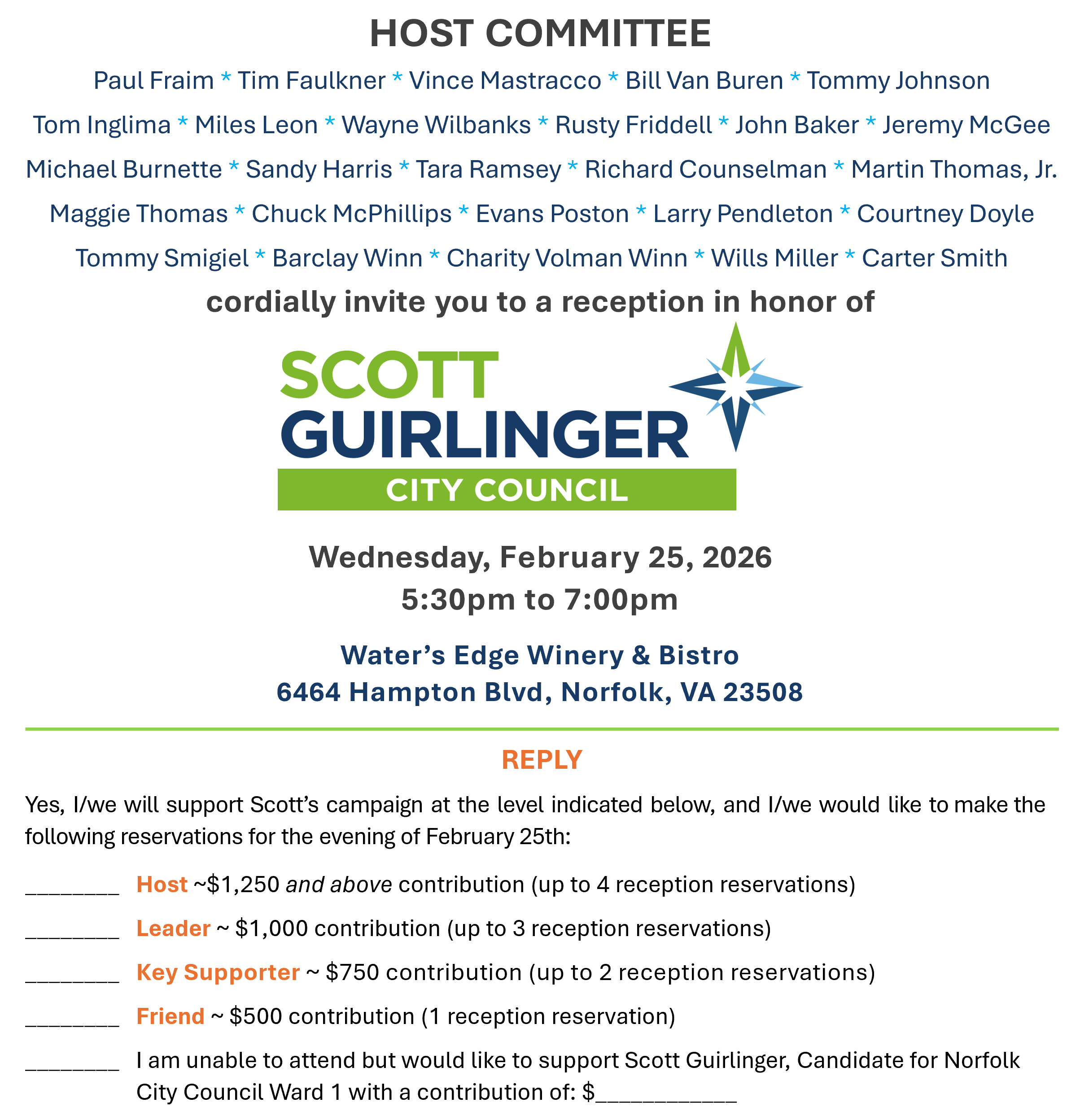 Invitation to Scott Guirlinger's campaign kickoff event